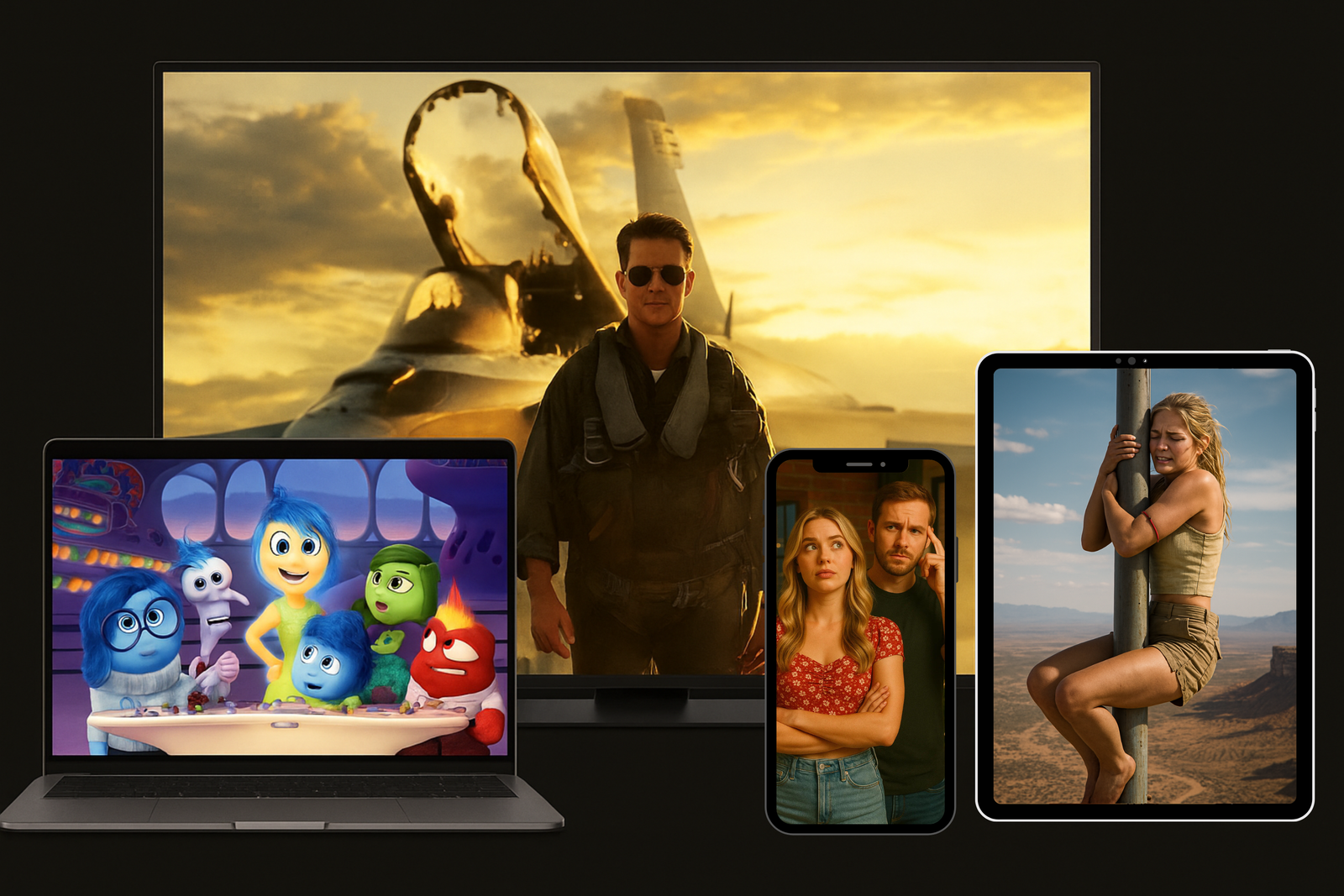 Verschillende films en series afgespeeld op Smart TV, laptop en smartphone – IPTV op elk apparaat