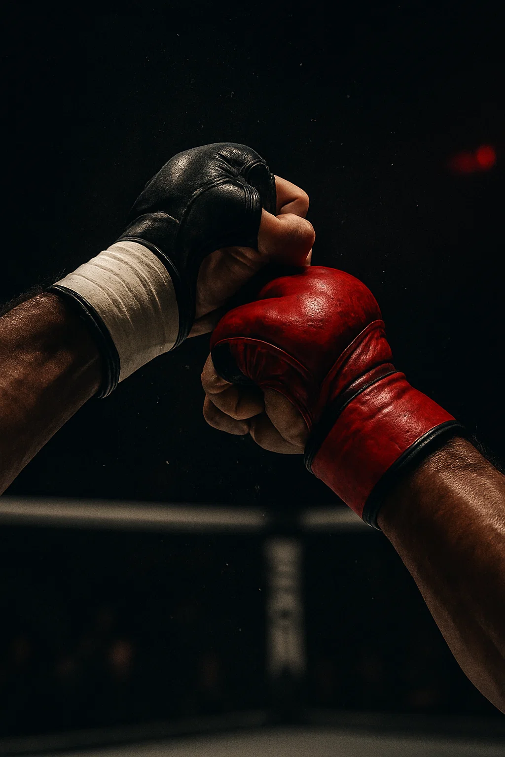 Twee vechters groeten elkaar met handschoenen in de ring – live gevechtsporten via IPTV