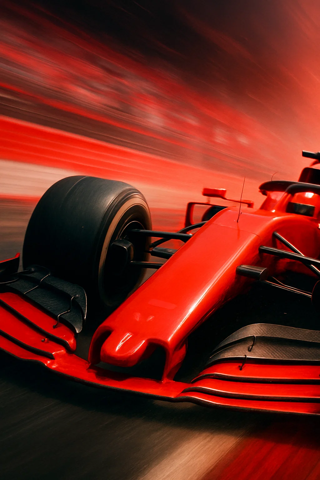 Rode Formule 1-auto racet met hoge snelheid over het circuit – IPTV motorsportervaring in actie